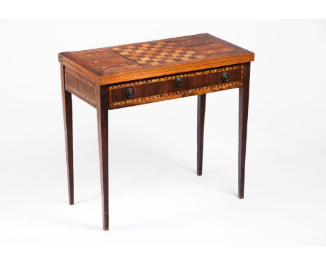 A D.Maria card tableSolid and veneered rosewood Satinwood and other timbers marquetry On the outer top an inlaid chess board 