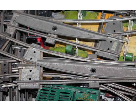 LOT OF HORNBY 0-GAUGE TRAIN TRACKS AND PROPS
all inside a vintage suitacse
