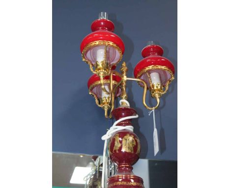 MID-CENTURY ITALIAN THREE BRANCH LAMP
with original label 'Original Fiorentine Esportazione Mondiale', with red cermaic body 
