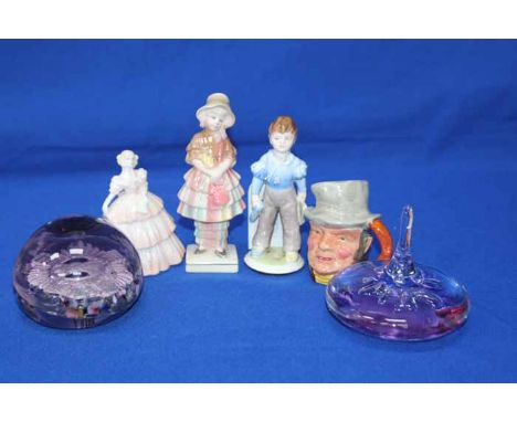LOT OF FIGURES AND PAPERWEIGHTS
including Royal Doulton 'Lily', HN 1798, Coalport, Carltonware, etc; together with four glass