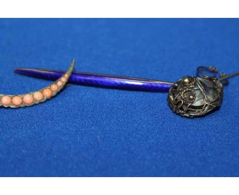EARLY 20TH CENTURY NORWEGIAN SILVER ENAMELLED BAR BROOCH
maker Marius Hammer, Bergen, workshops closed in c.1927, in deep blu