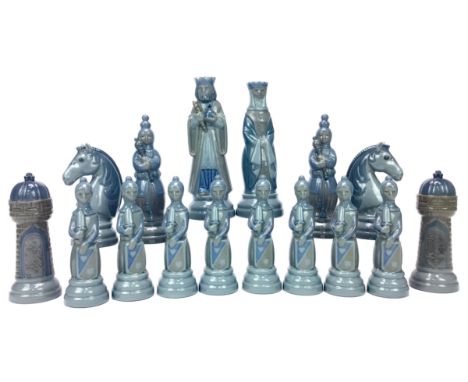 LLADRO CHESS SET, comprising thirty two pieces and with a chess board