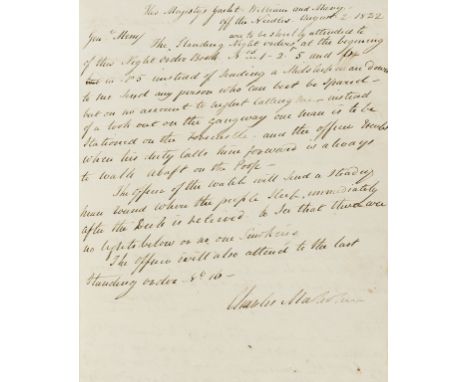 Royal Navy.- Malcolm (Sir Charles, naval officer, 1782-1851) HMS Sybille's Night Order Book [&amp; HM Yacht William and Mary 