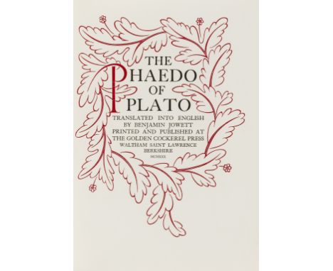 Plato. Phaedrus: A Dialogue, number 45 of 90 copies on Arches Text, from an edition limited to 150, original cream wrappers t