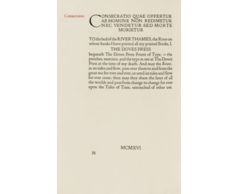 Doves Press.- Catalogue Raisonné of Books printed and published at the Doves Press 1900-1916, one of 150 copies on paper, pri