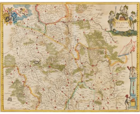 Johannes Janssoniusum 1588 Arnheim - 1664 Amsterdam - "Palatina tvs Ad Rhenum" (Karte Pfalz) - Handkol. Kupferstich/Papier. 4