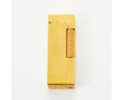 DUNHILL - Feuerzeug "Rollagas-Lighter"Fa. Alfred Dunhill, Ltd., London/England/ Schweiz. Metall, vergoldet. In Original-Schat
