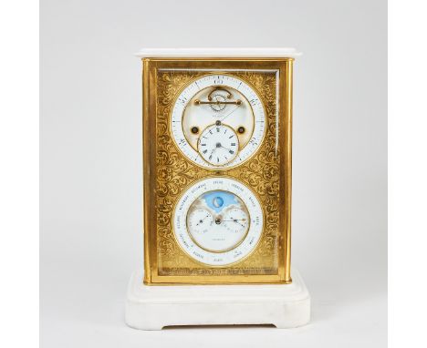 Pendule mit MondphaseAchille Brocot &amp; Delettrez/Frankreich, um 1850. Messing. Marmor. H. 40,7 cm. Schlag auf Glocke. Broc