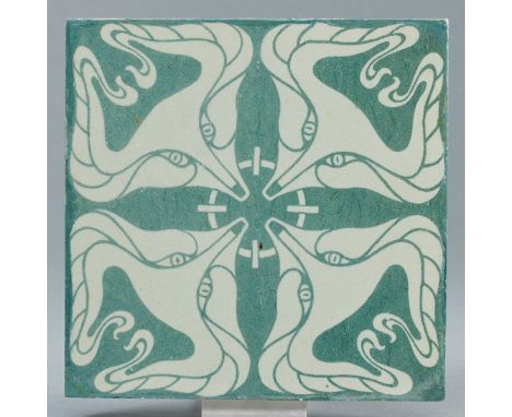 Jugendstil Fliese mit stilisierten Fuchsköpfen - W 249Villeroy &amp; Boch, Mettlach um 1900 - Otto Eckmann (1865 Hamburg - Ba