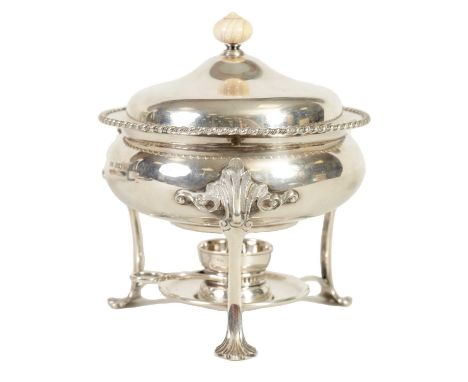 AN EDWARD VII SILVER EGG CODDLER WITH IVORY FINIAL TO THE COVER of plain shallow covered form with four sectional lift-out li