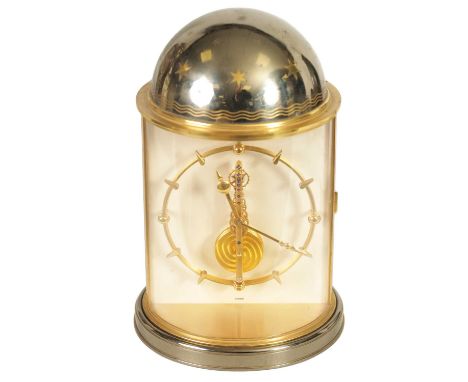 JAEGER-LECOULTRE. A RARE CASED DESK COMPENDIUM CLOCK the cylindrical gilt brass case with star engraved blued dome and matchi