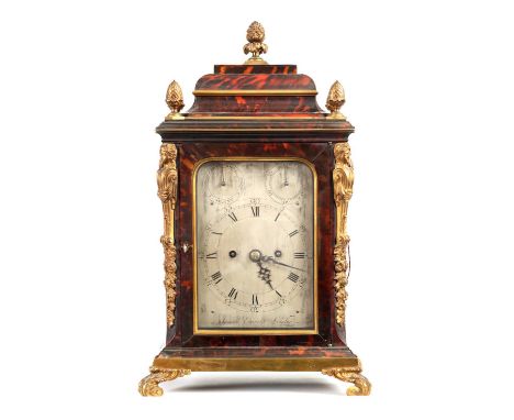 JOSIAH EMERY, LONDON. A FINE GEORGE III ORMOLU MOUNTED TORTOISESHELL BRACKET CLOCK the gilt-brass moulded inverted bell top c