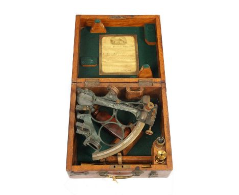 HEATH &amp; CO. LONDON. A LATE 19TH CENTURY BRASS FRAMED SEXTANT IN ORIGINAL MAHOGANY BOX of triple ring design with various 