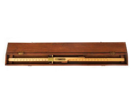 A SWAINE &amp; ADENEY CASED FOX HOUND MEASURING STICK with detachable level on a calibrated sycamore rule with brass tipped b