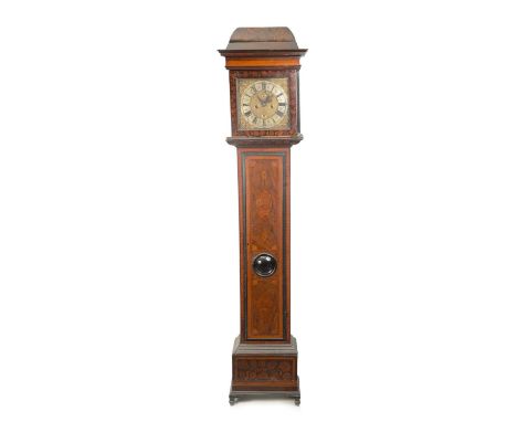 R CLEMENTS, LONDON. A 17TH CENTURY AND LATER EIGHT-DAY WALNUT AND MARQUETRY INLAID LONGCASE CLOCK the 11" square brass dial w