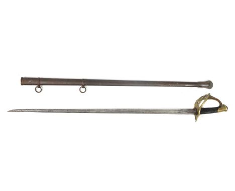 AN EARLY 19TH CENTURY FRENCH NAPOLEONIC HEAVY CAVALRY CRUIRASSIERS SWORD with multi-fullered blade signed to the back edge an