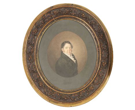 VARNET, FECIT. AN EARLY 19TH CENTURY OVAL PORTRAIT of a gentleman, signed and dated 1818 - mounted in a glazed gilt oval moul
