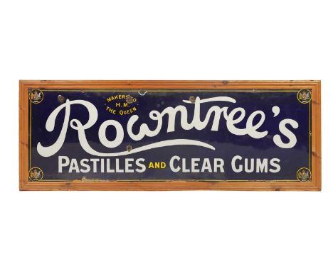 A LARGE VICTORIAN ROWNTREE’S ENAMEL ADVERTISING SIGN for Pastillles and Clear Gums in a later pine frame49.5cm high, 151.5cm 