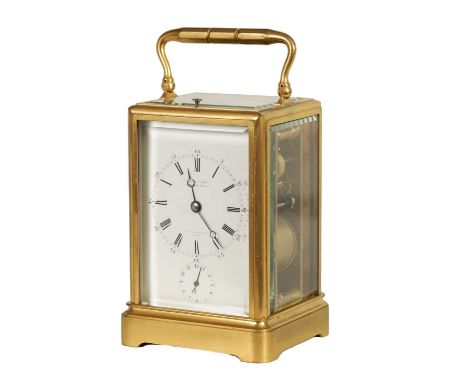 A 19TH CENTURY FRENCH DROCOURT ‘ONE PIECE’ GILT CASED REPEATING CARRIAGE CLOCK with moulded frame enclosing bevelled glass pa