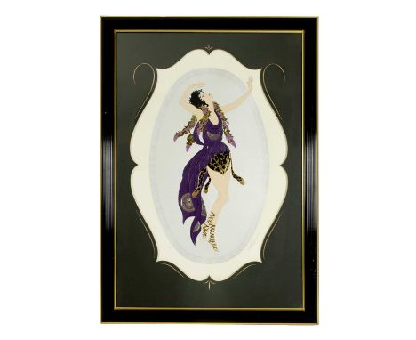 ERTE. A LARGE LIMITED EDITION SIGNED ART DECO SERIGRAPH a dancing girl with raised gilt scarf and sandals, signed lower right