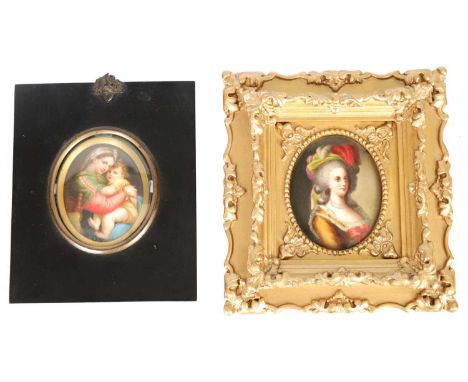 TWO 19TH CENTURY CONTINENTAL OVAL PORCELAIN PLAQUES painted with female bust portraits, one holding a child signed H. Bucker,