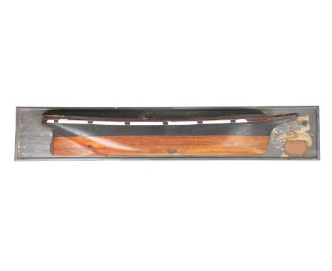 A 19TH CENTURY SHIPBUILDERS HALF HULL MODEL with name plaque "Iron Ship, Induric, Port Glasgow, 1863" painted pitch pine moun
