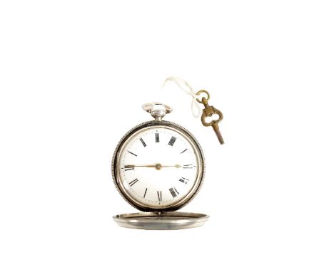 P. GRIGNION, LONDON. A SILVER VERGE POCKET WATCH with full hunter case enclosing an enamel dial fronting a gilt key wound cha