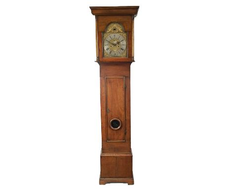 EDWARD BULLOCK, ELLESMERE. A RARE EARLY 18TH CENTURY OAK CASED ‘PENNY MOON’ LONGCASE CLOCK the primitive case with moulded pe