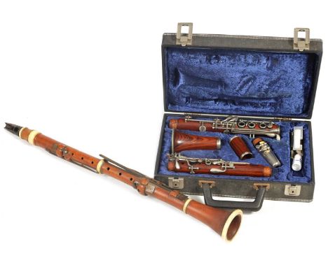 A MID 19TH CENTURY BOXWOOD AND IVORY CLARINET BY D’ALMAINE & CO. together with a cased American clarinet by PAN-AMERICAN, DIV