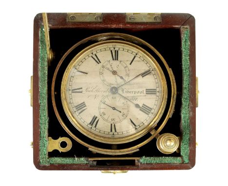 RICHARD HORNBY, LIVERPOOL, NO. 514. A SMALL REGENCY TWO-DAY MARINE CHRONOMETER The mahogany brass bound three-tier box with i