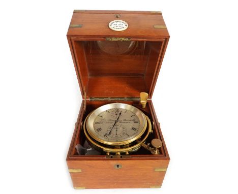 KELVIN BOTTOMLEY & BAIRD LTD. GLASGOW. A FINE 19TH CENTURY EIGHT-DAY MARINE CHRONOMETER the brass gimballed drum-shaped case 