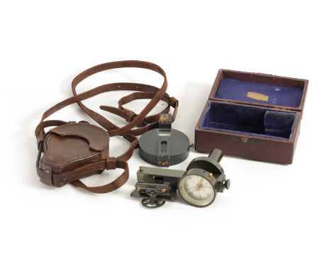A CASED ABNEY LEVEL WITH COMPASS TOGETHER WITH A CASED CLINOMETER the level in original case signed Lawrence &amp; Mayo Ltd. 