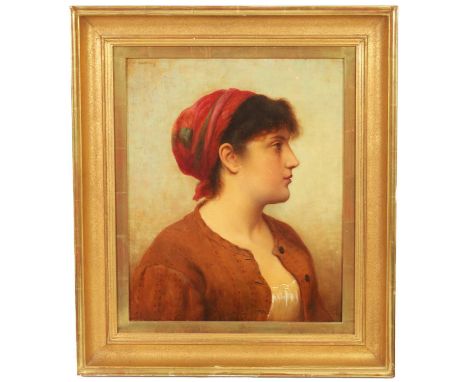 WALTER BLACKMAN (1847-1928). A LATE 19TH/EARLY 20TH CENTURY OIL ON CANVAS side bust portrait of a young lady - signed, in gil