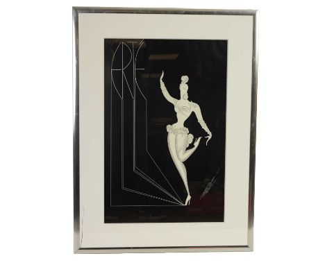 ERTE. A LARGE ART DECO STYLE SIGNED SERIGRAPH. Dancing lady, signed lower right - mounted in a glazed metal frame75cm high, 4