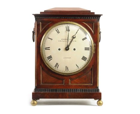 ELISHA CALEB, LONDON. A REGENCY FIGURED MAHOGANY DOUBLE FUSEE BRACKET CLOCK the 8" convex painted dial having Roman numerals 