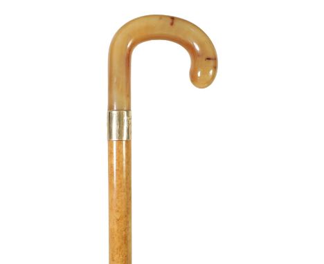 A 1920’S 9CT GOLD MOUNTED HORN HANDLED WALKING STICK polished and with 9ct gold collar hallmarked James Smith &amp; Sons, Lon