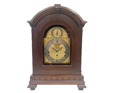 JOHN TAYLOR, LONDON. A GEORGE III TRIPLE FUSEE VERGE BRACKET CLOCK MOVEMENT IN LATER CASE, the mahogany case with arched top 