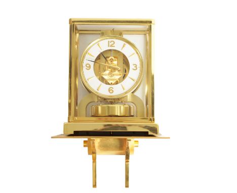 A 1970'S JAEGER-LECOULTRE ‘CLASSIC’ ATMOS CLOCK WITH BRACKET the glazed gilt case with canted corners enclosing a skeletonise