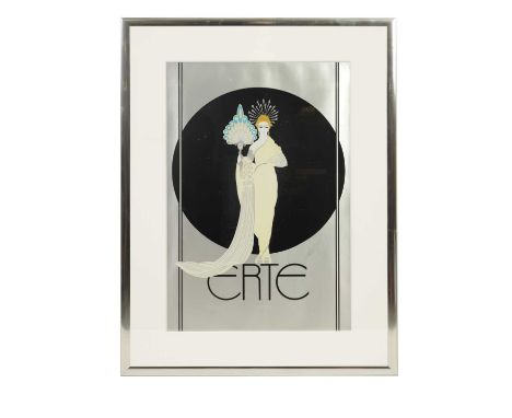 ERTE. A LARGE ART DECO STYLE SIGNED SERIGRAPH. Titled 'Aphrodite', signed lower right - mounted in a glazed metal frame 75cm 