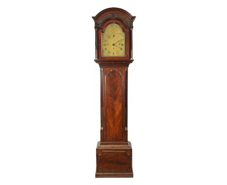 PRIEST LONDON. A GEORGE III MAHOGANY THREE 'TRAIN QUARTER' STRIKING EIGHT-DAY LONGCASE CLOCK the 12" engraved sheet brass dia