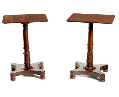 A PAIR OF MID 19TH CENTURY MAHOGANY SIDE TABLES IN THE MANNER OF WILLIAM &amp; GIBSON the rectangular tops above ring turned 