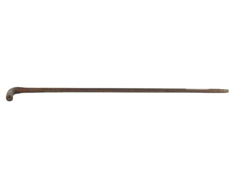 A 19TH CENTURY CARVED HARDWOOD WALKING STICK with simulated carved bark and knots to the shaft with brass tip86.5cm overall 