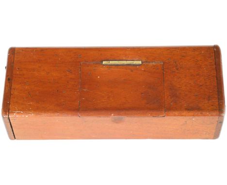 A 19TH CENTURY MAHOGANY SMOKERS PIPE CASE COMPENDIUM with hinged centre and ends containing a clay pipe18cm wide