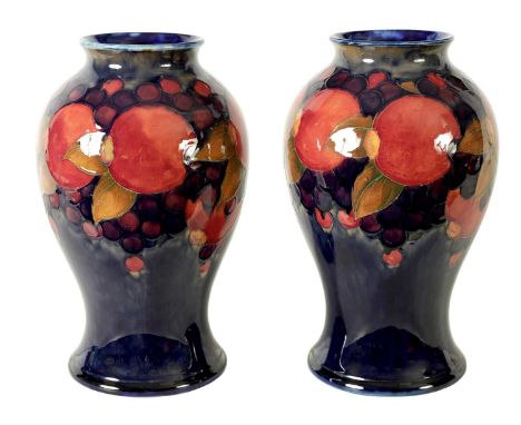 A VERY LARGE PAIR 1930's/40's WILLIAM MOORCROFT INVERTED BALUSTER VASES tube lined and decorated in the pomegranate pattern o