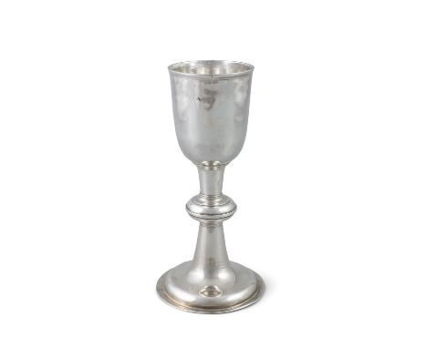 AN IRISH SILVER GEORGE II CHALICEDublin, c.1750, mark of R. Williams, the plain bowl on knopped stem and spreading circular f