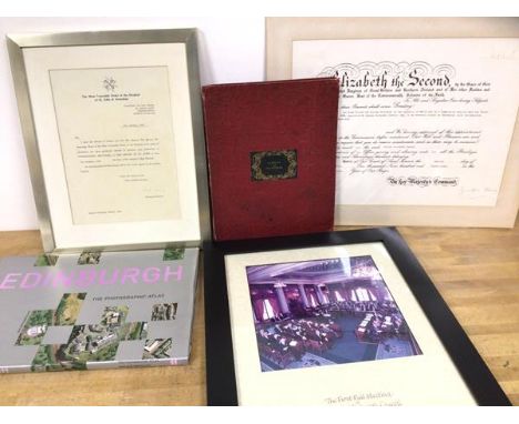 Mixed lot, framed photograph of the first meeting of the City of Edinburgh Council on 13th April 1995, certificate of appoint