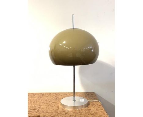 A mid century Guzzini style table lamp, circa 1960 - 1970, with a mushroom shade, on a chrome stem and circular base, H65cm