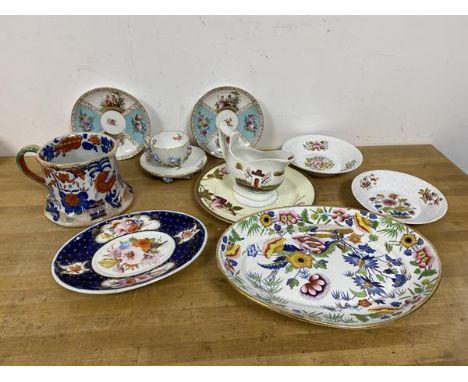 A mixed lot of china including a Dresden footed tea cup on six pegs and floral decoration along with similar plate, tea cup m