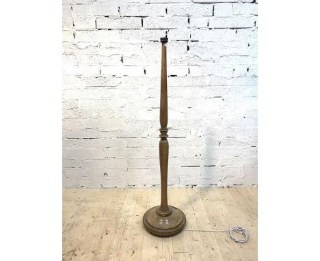 A circa 1940s stained beech standard light with turned column and base, H150cm