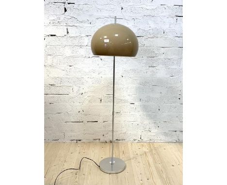 A mid century Guzzini style standard lamp, circa 1960 - 1970, with a mushroom shade, on a chrome stem and circular base, H140
